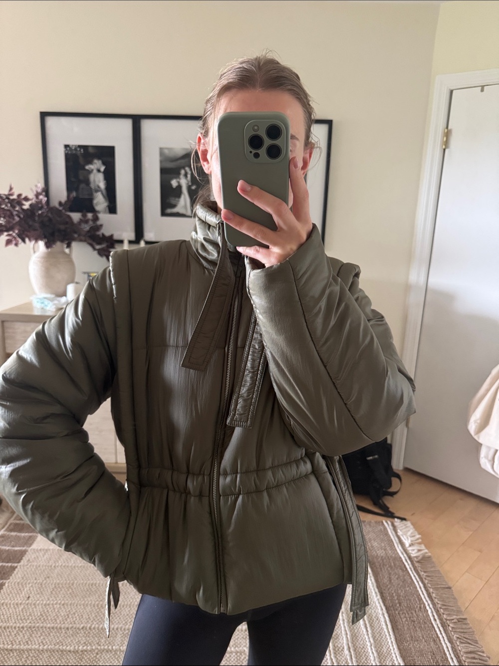Ganni Olive Green Quilted Puffer Jacket